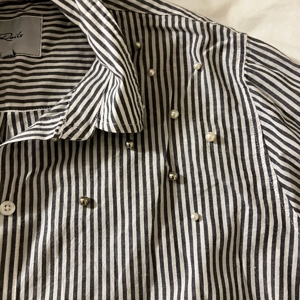 Rails Gray And White Striped Button Down - image 2